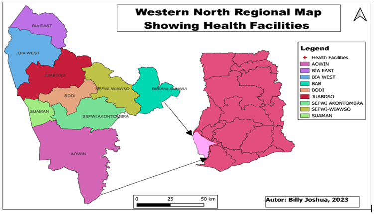 Figure 1: Map of Ghana showing Western North Region and districts
